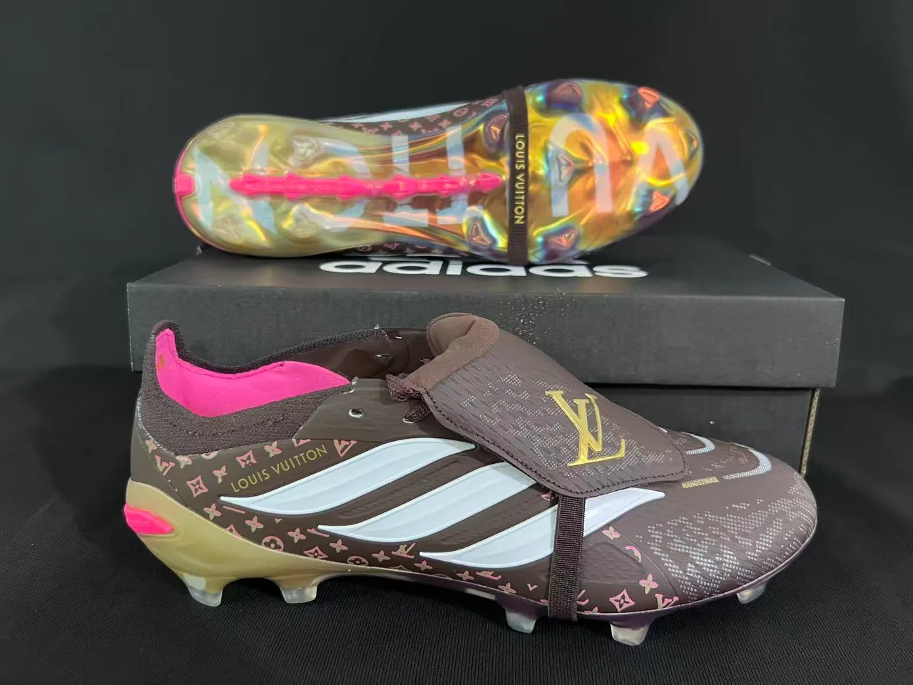 Louis Vuitton Brown Pink Low-Cut Football Boot Monogram-Printed Upper Firm-Ground Soccer Shoes 6