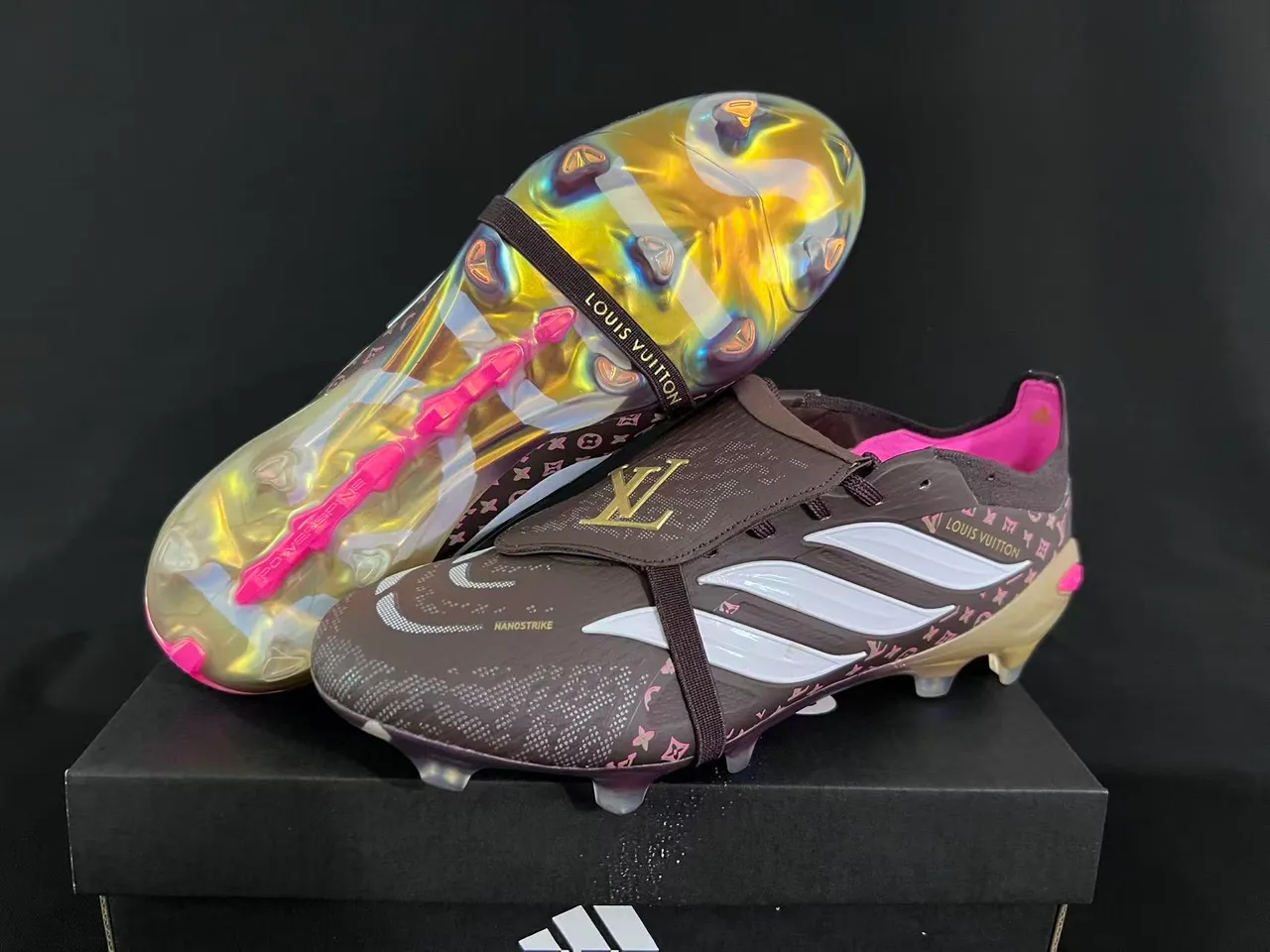 Louis Vuitton Brown Pink Low-Cut Football Boot Monogram-Printed Upper Firm-Ground Soccer Shoes 8