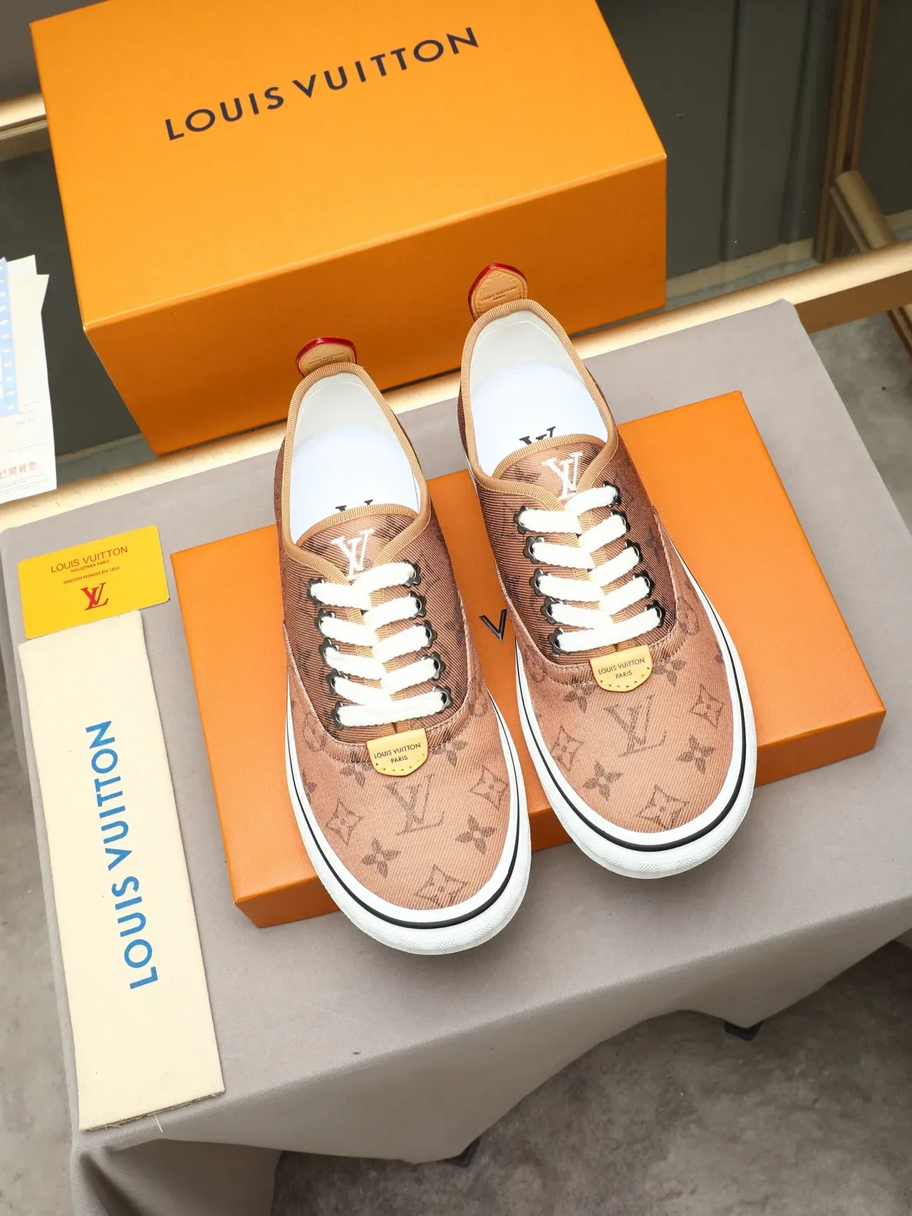 Louis Vuitton Brown White Monogram Canvas Vulcanized Sole Lifestyle Sneakers 2
