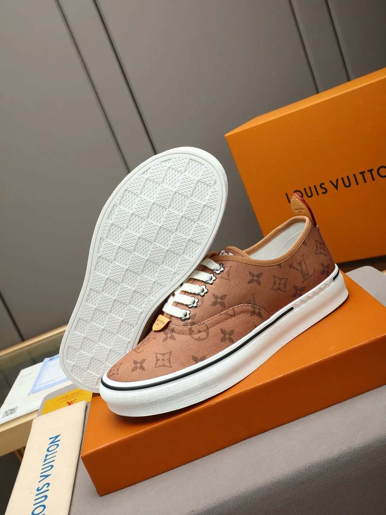 Louis Vuitton Brown White Monogram Canvas Vulcanized Sole Lifestyle Sneakers 4