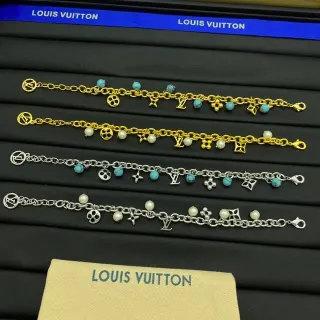 Louis Vuitton Charm Bracelet Gold and Silver Tone Pearl Turquoise Bead Bracelets