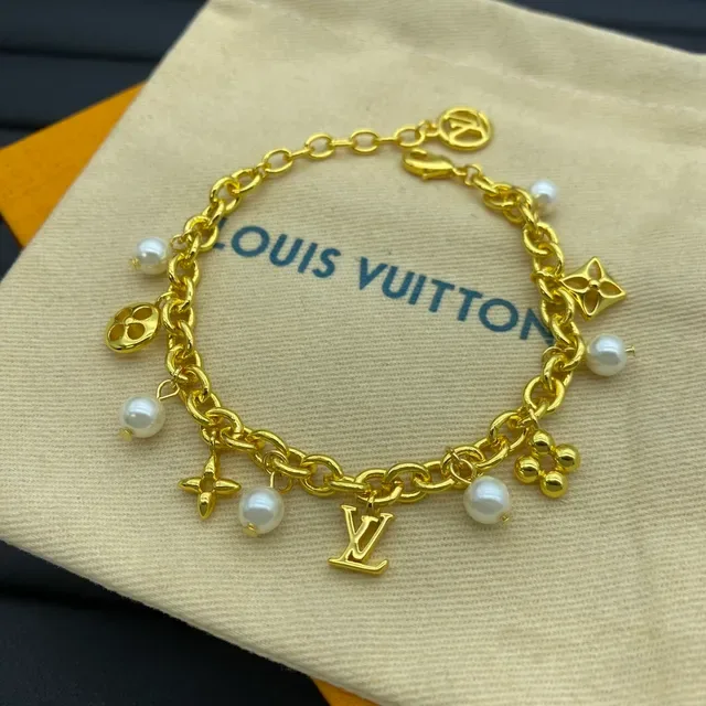 Louis Vuitton Charm Bracelet Gold and Silver Tone Pearl Turquoise Bead Bracelets 7