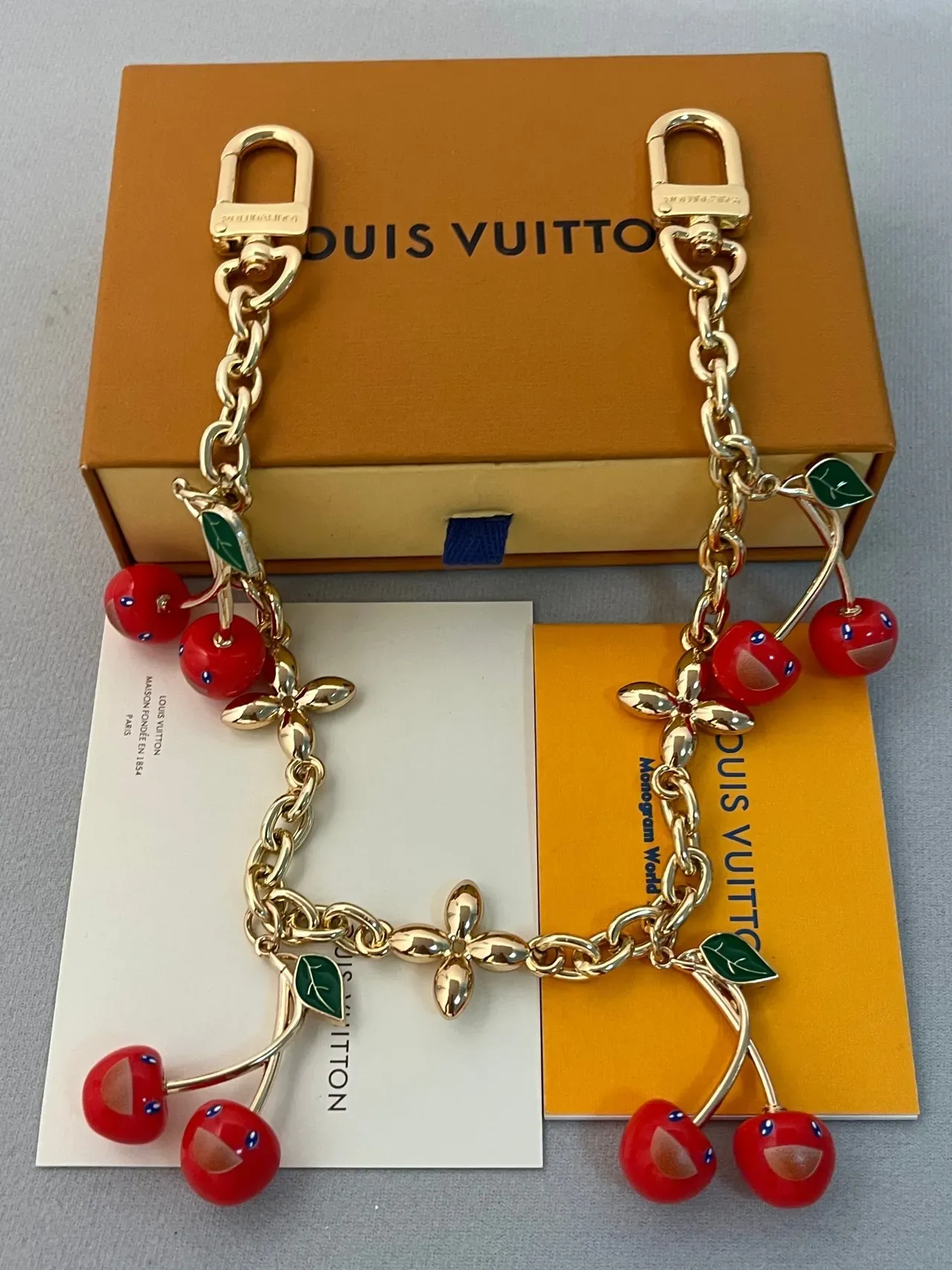 Louis Vuitton Cherry Charm Chain Gold Red Necklace 5