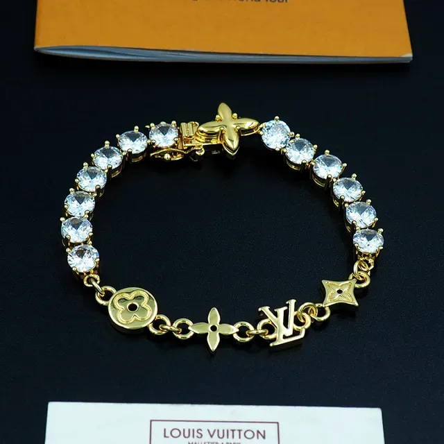 Louis Vuitton Crystal-Embellished Monogram Charm Link Bracelet 10