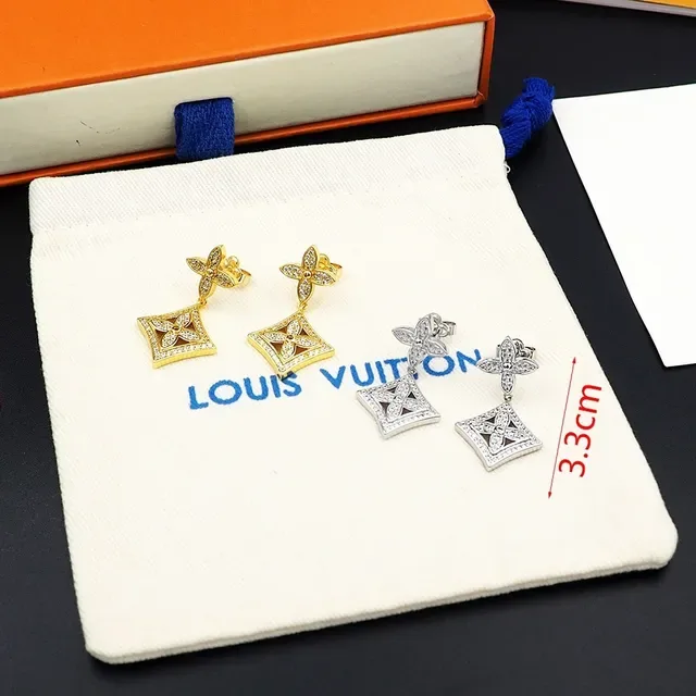 Louis Vuitton Crystal-Pavé Floral Motif Drop Earrings 3