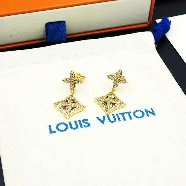 Louis Vuitton Crystal-Pavé Floral Motif Drop Earrings 4