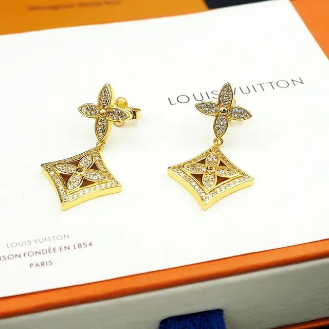 Louis Vuitton Crystal-Pavé Floral Motif Drop Earrings 5