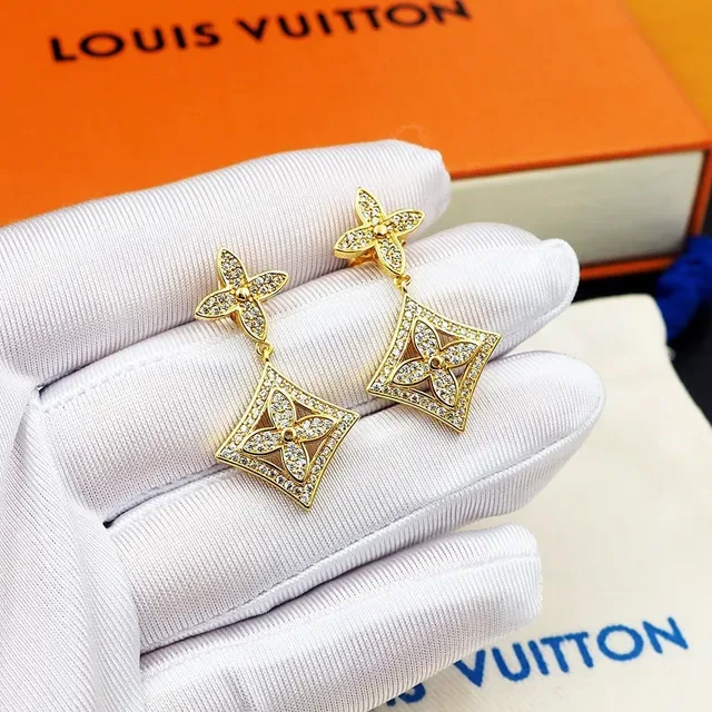 Louis Vuitton Crystal-Pavé Floral Motif Drop Earrings 6