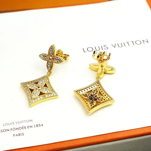 Louis Vuitton Crystal-Pavé Floral Motif Drop Earrings 7