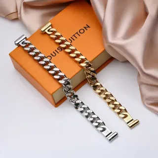 Louis Vuitton Curb Link Bracelet Silver Gold Chunky Engraved Monogram Bracelet