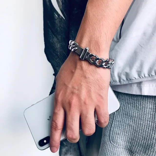 Louis Vuitton Curb Link Bracelet Silver Gold Chunky Engraved Monogram Bracelet 3