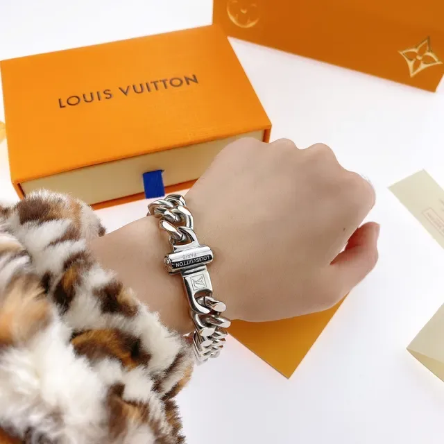 Louis Vuitton Curb Link Bracelet Silver Gold Chunky Engraved Monogram Bracelet 4