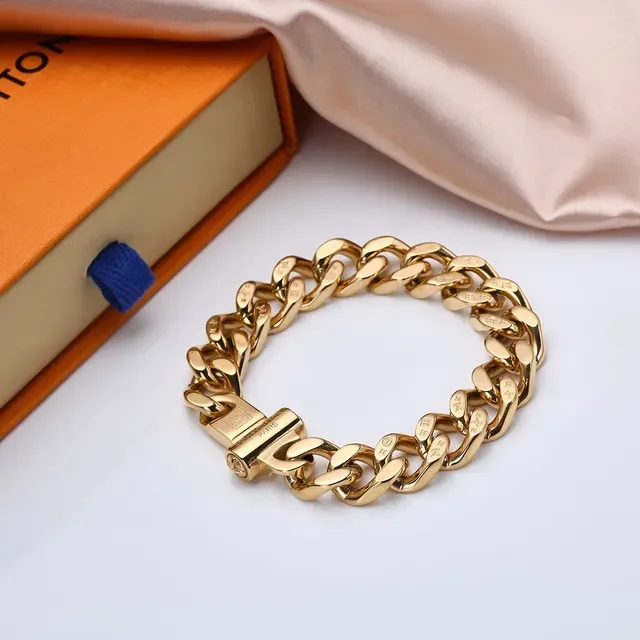 Louis Vuitton Curb Link Bracelet Silver Gold Chunky Engraved Monogram Bracelet 6