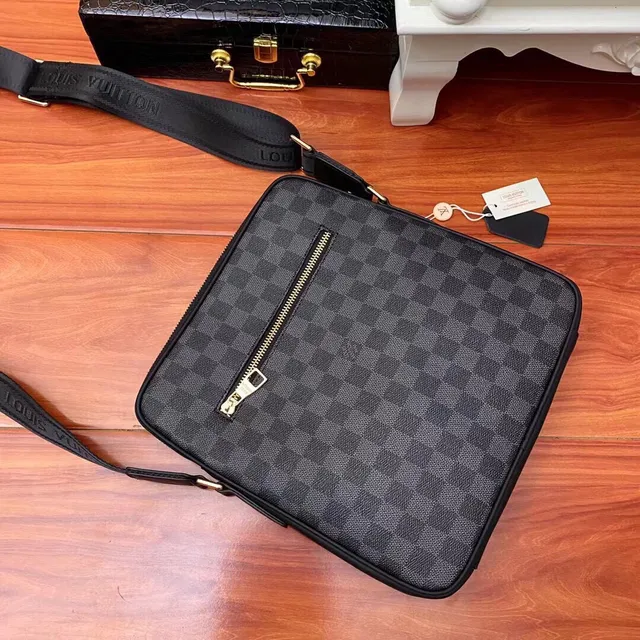 Louis Vuitton Damier Graphite Checkered Canvas Gold Logo Messenger Bag 3