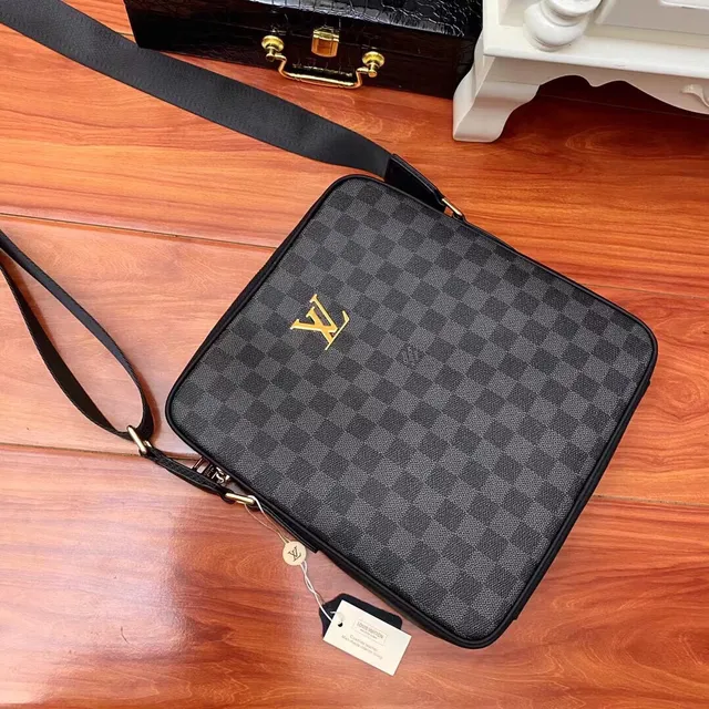 Louis Vuitton Damier Graphite Checkered Canvas Gold Logo Messenger Bag 4
