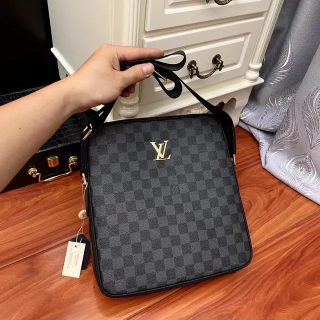 Louis Vuitton Damier Graphite Checkered Canvas Gold Logo Messenger Bag 6