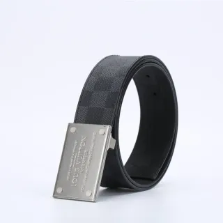 Louis Vuitton Damier Graphite Engraved Buckle Leather Belt