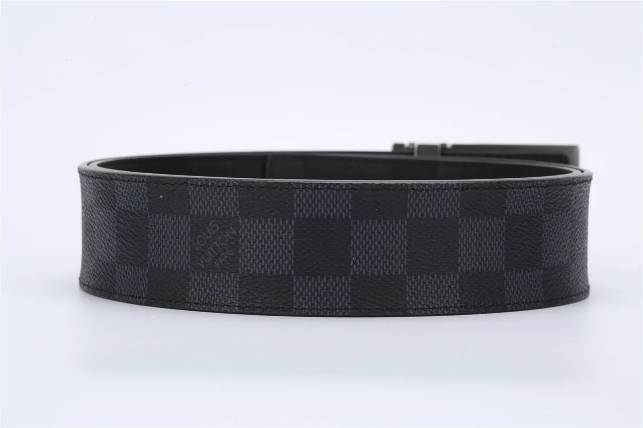 Louis Vuitton Damier Graphite Engraved Buckle Leather Belt 2