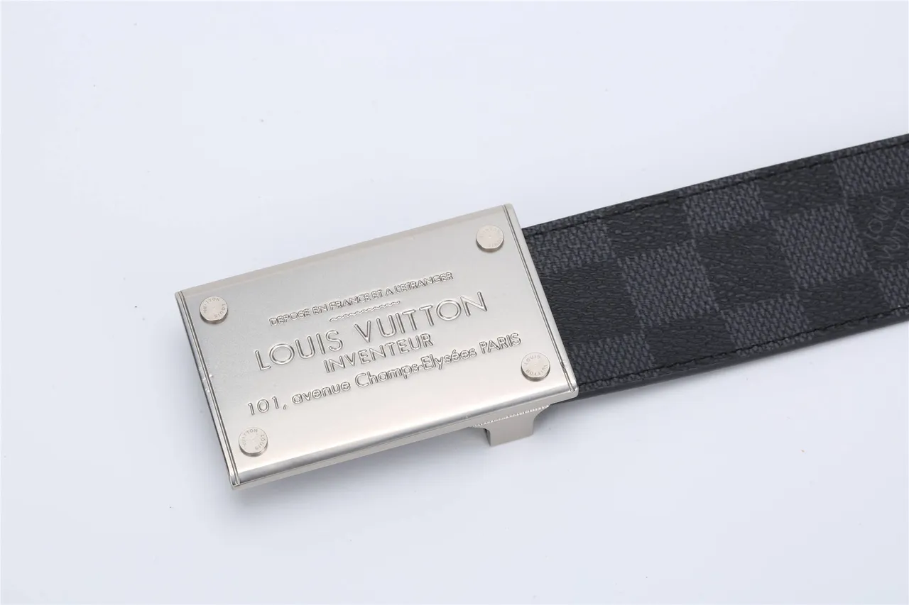 Louis Vuitton Damier Graphite Engraved Buckle Leather Belt 8