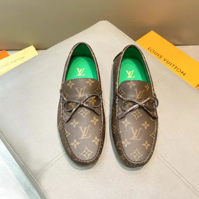 Louis Vuitton Driver Brown Green Monogram Canvas Bow-Tie Detail Loafer 2