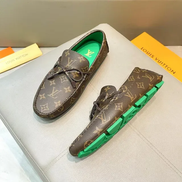 Louis Vuitton Driver Brown Green Monogram Canvas Bow-Tie Detail Loafer 3