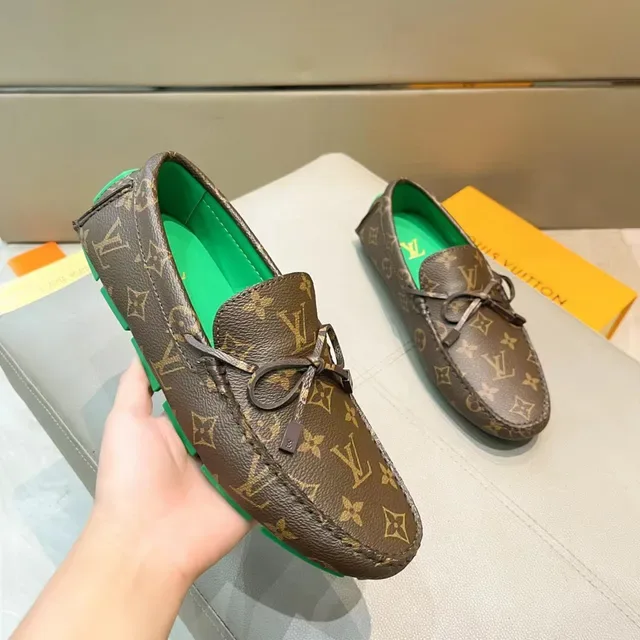 Louis Vuitton Driver Brown Green Monogram Canvas Bow-Tie Detail Loafer 4