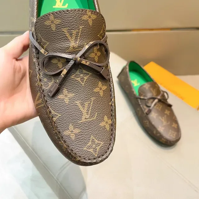 Louis Vuitton Driver Brown Green Monogram Canvas Bow-Tie Detail Loafer 5