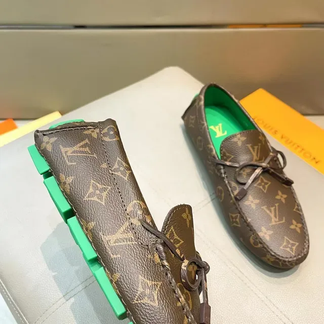 Louis Vuitton Driver Brown Green Monogram Canvas Bow-Tie Detail Loafer 6