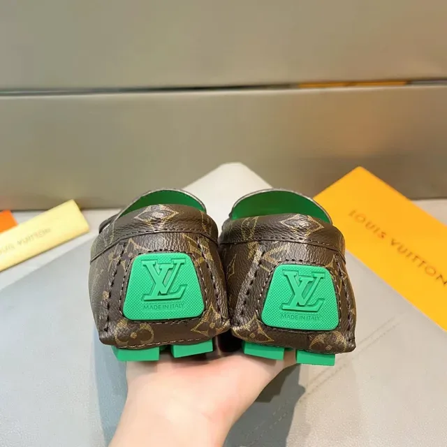 Louis Vuitton Driver Brown Green Monogram Canvas Bow-Tie Detail Loafer 7