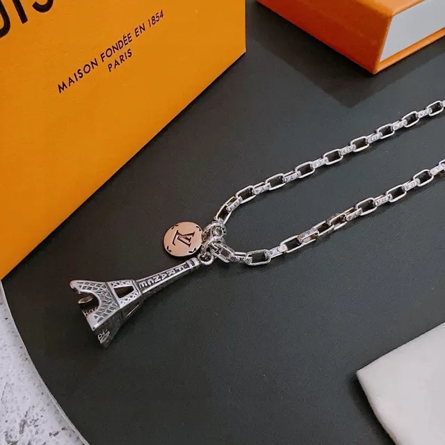Louis Vuitton Eiffel Tower and LV Monogram Silver Necklace 3