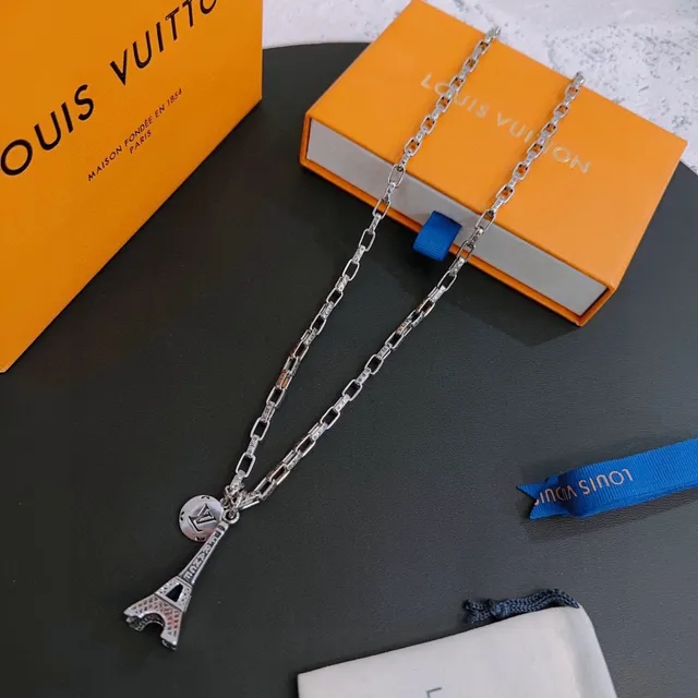 Louis Vuitton Eiffel Tower and LV Monogram Silver Necklace 8