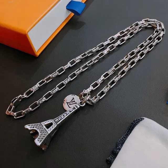 Louis Vuitton Eiffel Tower and LV Monogram Silver Necklace 9
