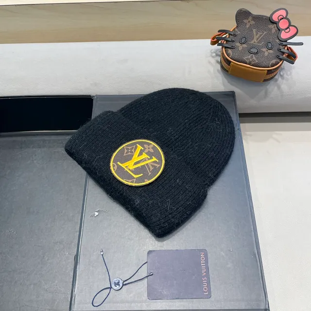 Louis Vuitton Embroidered Monogram Black Knit Beanie 3