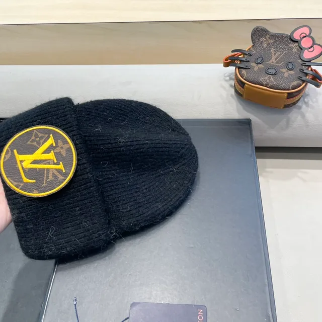 Louis Vuitton Embroidered Monogram Black Knit Beanie 7