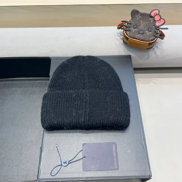 Louis Vuitton Embroidered Monogram Black Knit Beanie 8