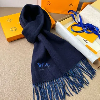 Louis Vuitton Embroidered Monogram Navy Cashmere Scarf