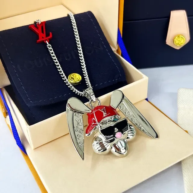 Louis Vuitton Enamel Rabbit Wing Pendant Necklace 2