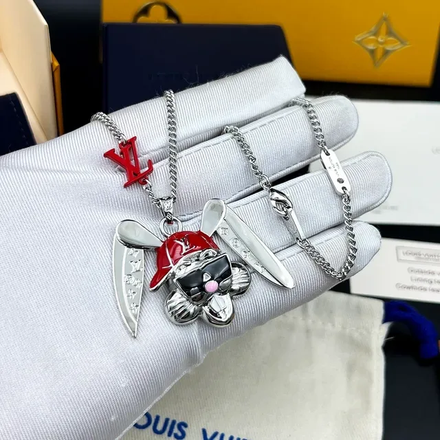 Louis Vuitton Enamel Rabbit Wing Pendant Necklace 3