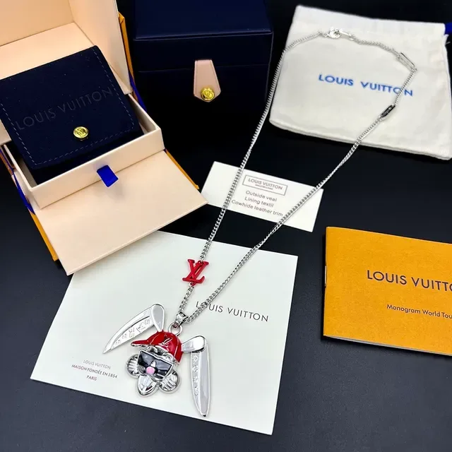 Louis Vuitton Enamel Rabbit Wing Pendant Necklace 4