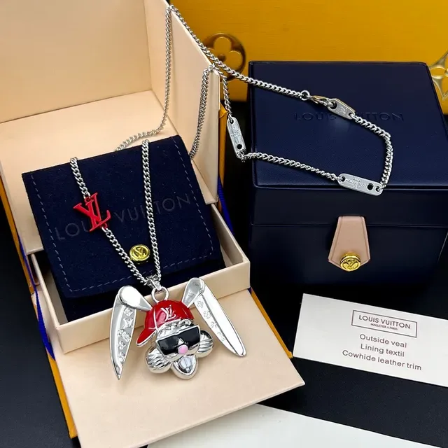 Louis Vuitton Enamel Rabbit Wing Pendant Necklace 6
