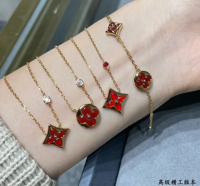 Louis Vuitton Floral Monogram Charm Bracelet Gold Red Chain Enamel Motifs Bracelet 2