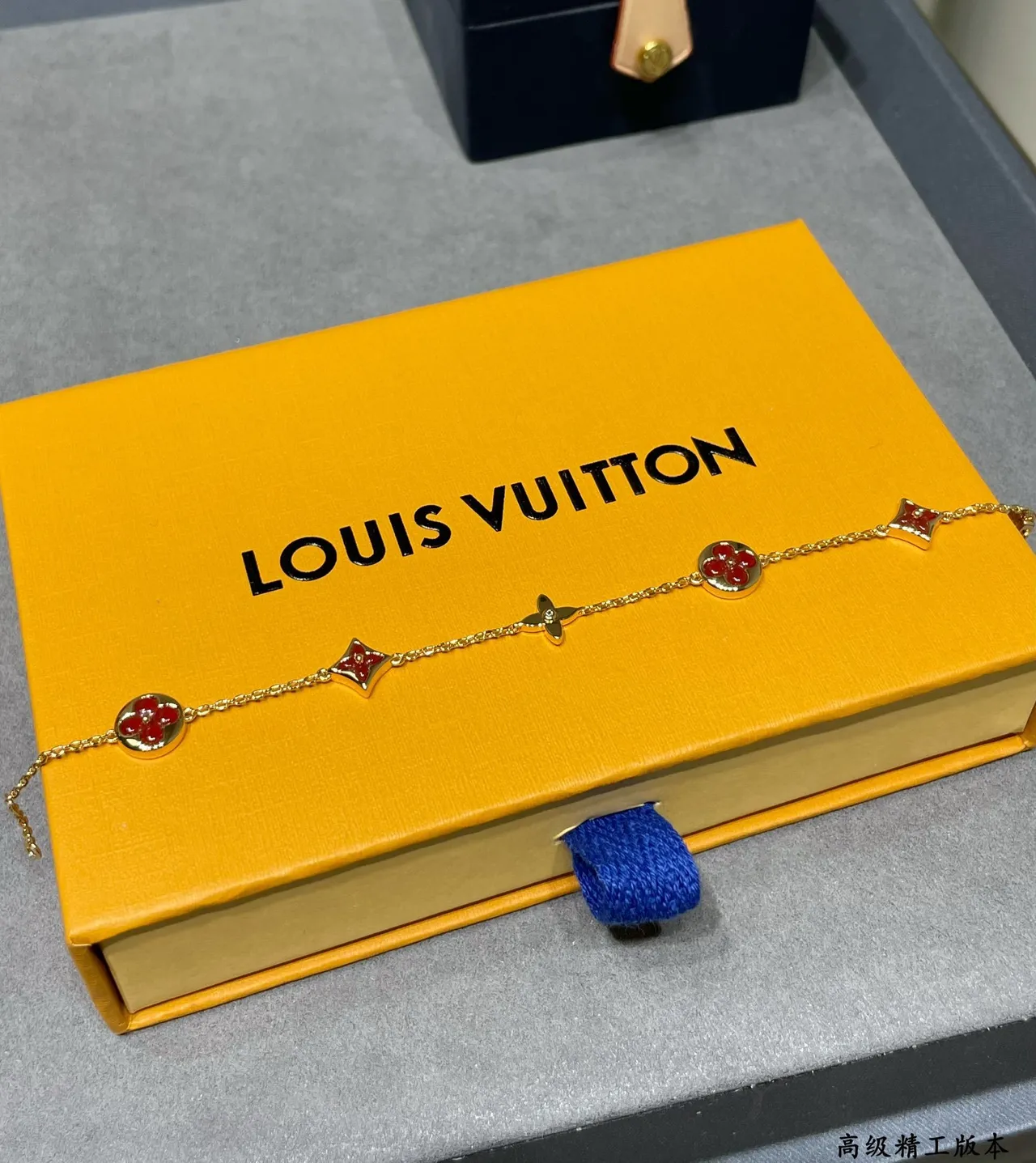 Louis Vuitton Floral Monogram Charm Bracelet Gold Red Chain Enamel Motifs Bracelet 4