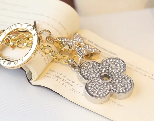 Louis Vuitton Flower Key Holder Gold and Silver Crystal Charm Jewelry 3