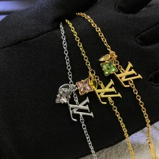 Louis Vuitton Flower Monogram Gold Silver Pendant Charm Necklace