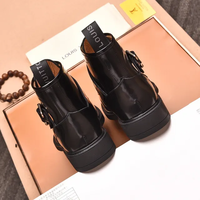 Louis Vuitton Glossy Black Lace-Up Buckle Ankle Boots 4