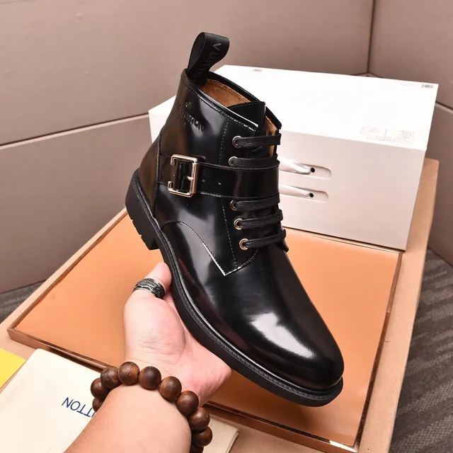 Louis Vuitton Glossy Black Lace-Up Buckle Ankle Boots 6