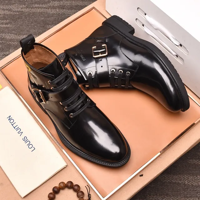 Louis Vuitton Glossy Black Lace-Up Buckle Ankle Boots 9
