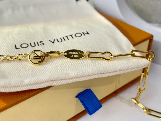 Louis Vuitton Gold Black Rectangular Link Chain Dual Pendant Charms Necklace 5