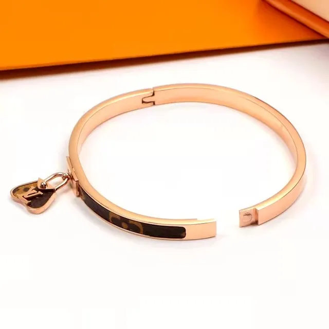 Louis Vuitton Gold Brown Hinged Bangle Monogram Leather Inlay Bracelet 2