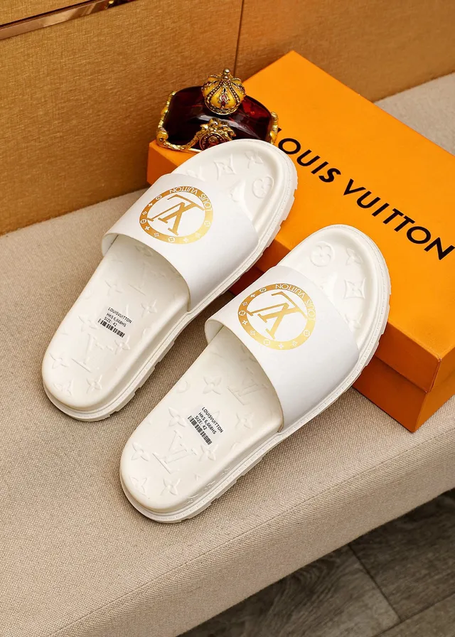 Louis Vuitton Gold Monogram Logo White Slipper 2